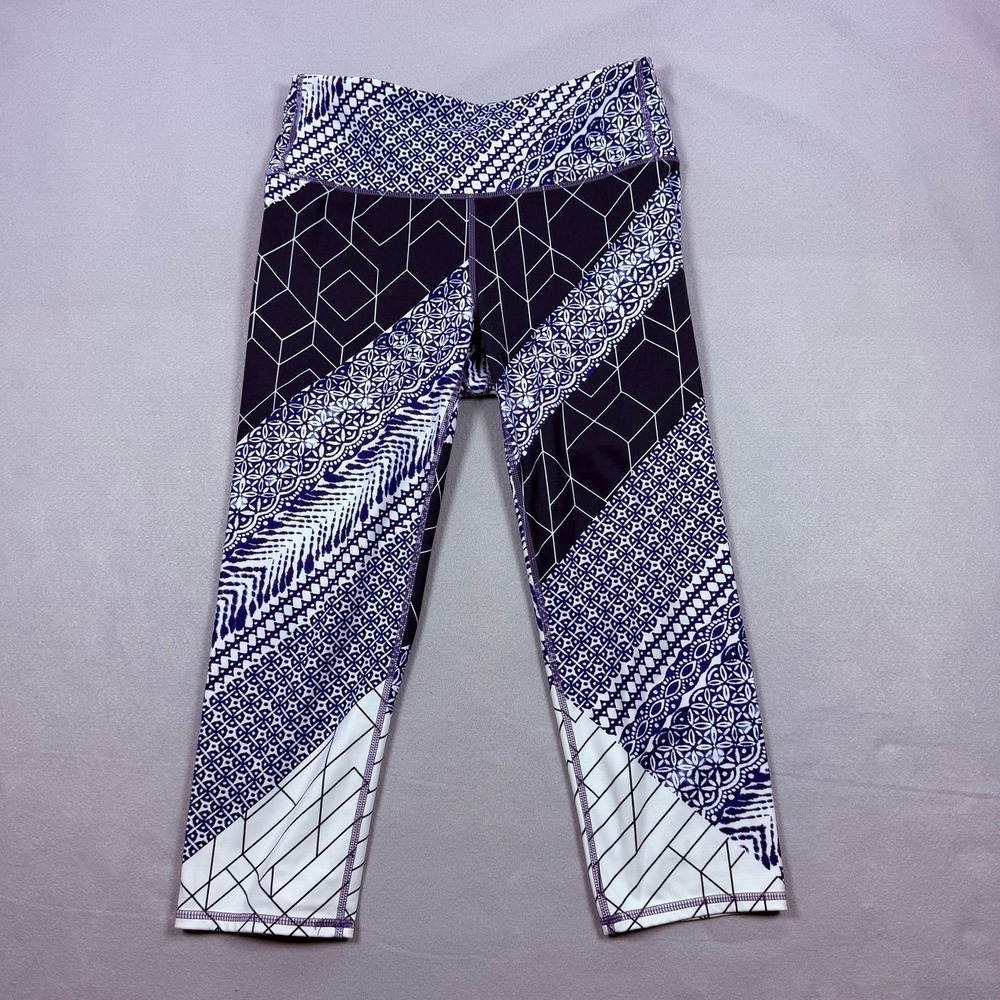 Athleta Womens Purple Geometric Mixed Print Cropped Leggings Size M High Rise